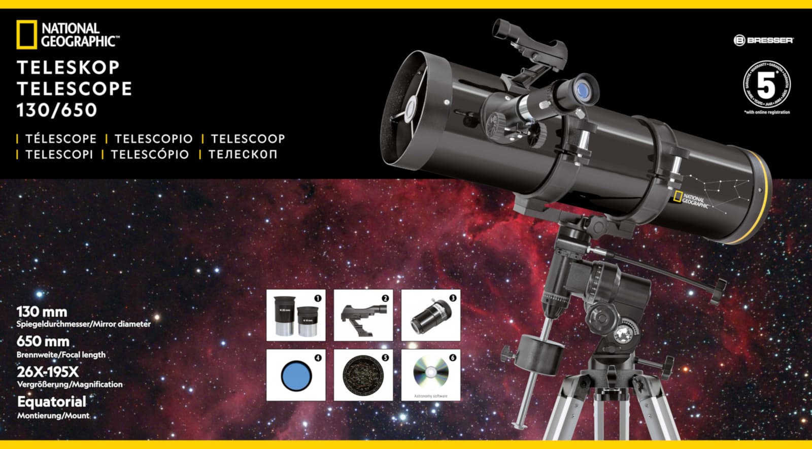 NATIONAL GEOGRAPHIC Newton Reflektor Teleskop 130/650 med Stabilisert Stativ